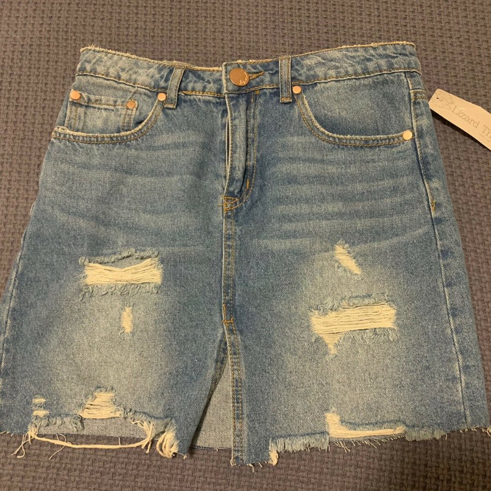 Signature8 Signature 8 Lizard Thicket Ripped Distressed Blue Denim Mini Skirt S
